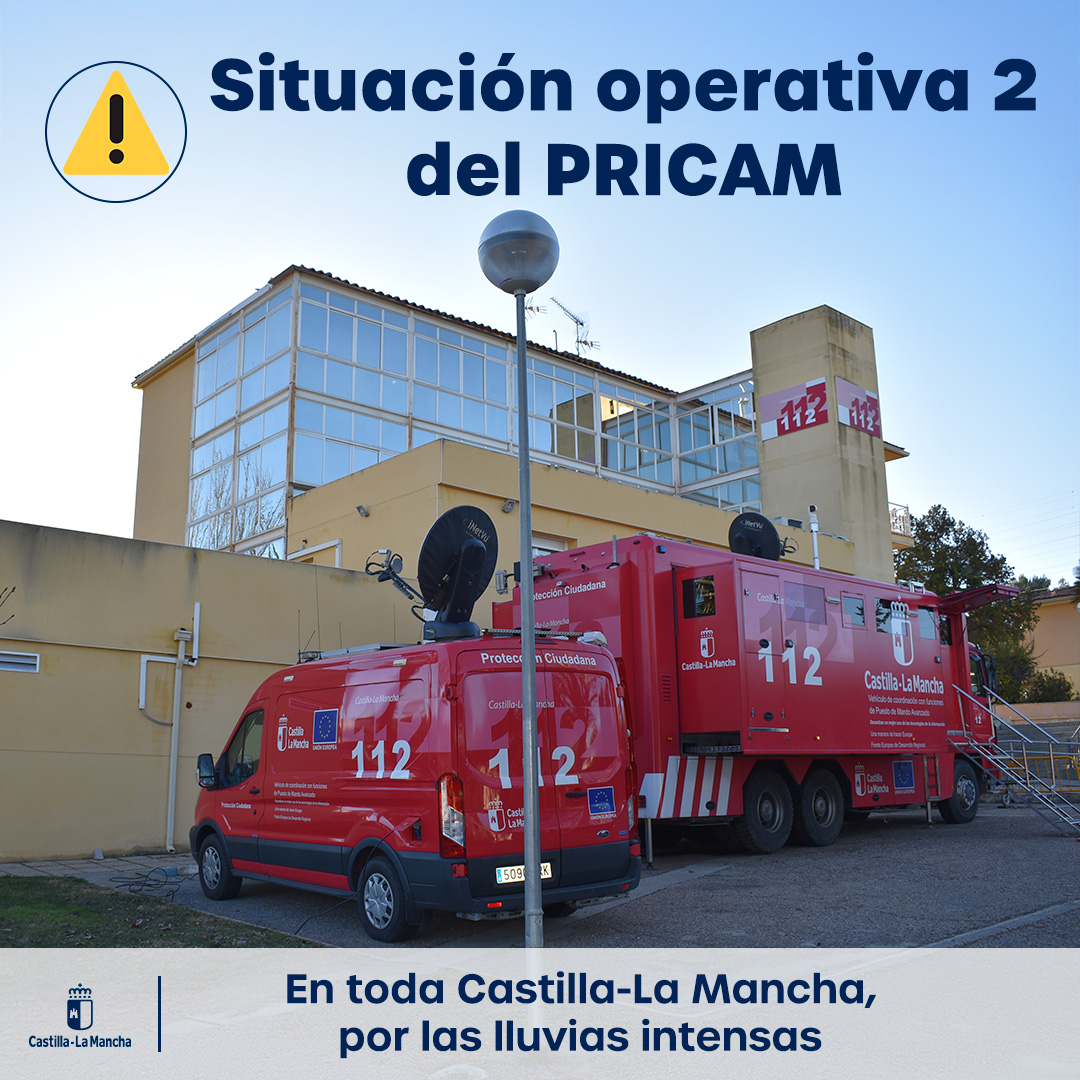 gobjccm's tweet photo. ⚠️ El Gobierno regional eleva el #PRICAM a Fase de Emergencia, Situación Operativa 2, en toda #CLM.

👉 Se debe a las previsiones desfavorables en la evolución de la emergencia, así como a la solicitud de medios extraordinarios no adscritos al Plan.

ℹ️ https://t.co/FZ4gZxwAvm https://t.co/TjcelYY4Am