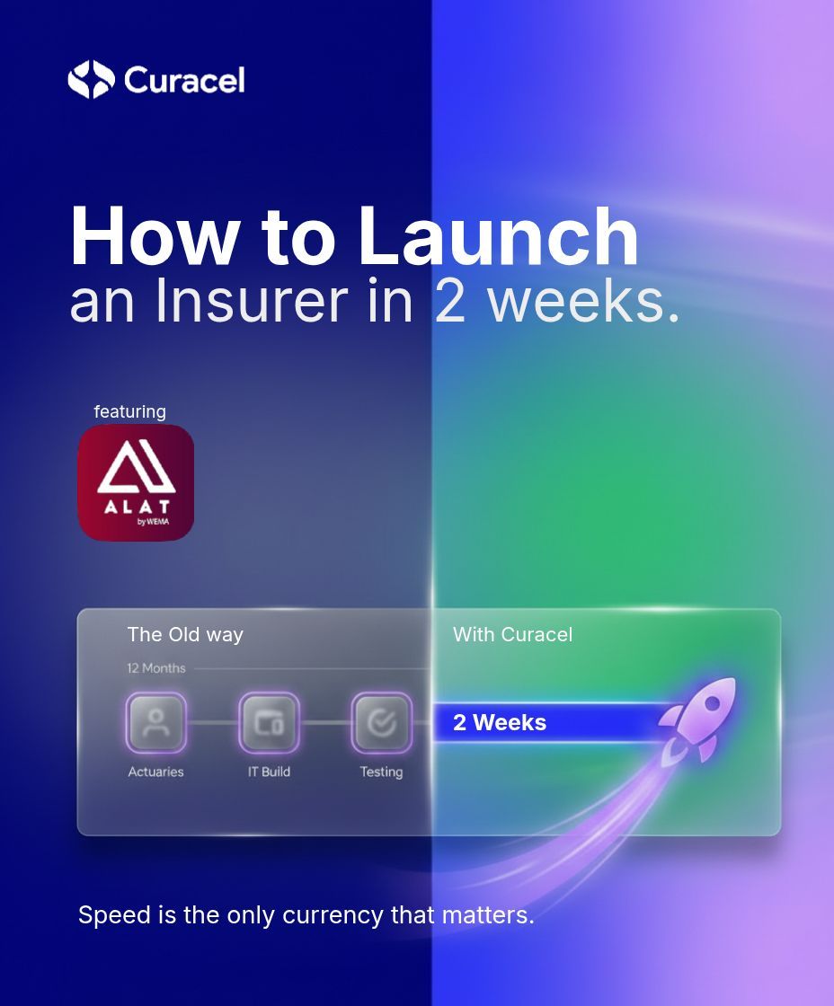 curacel's tweet photo. 12 months used to be normal.
Now it’s 2 weeks.
With the right infrastructure, a bank can start providing insurance — fast.
Speed is the only currency that matters.
Ready to launch in 2 weeks like ALAT by Wema?
🔗 https://t.co/ktGQKrQx9B
#EmbeddedInsurance #Fintech #Curacel #Innovation #SpeedToMarket