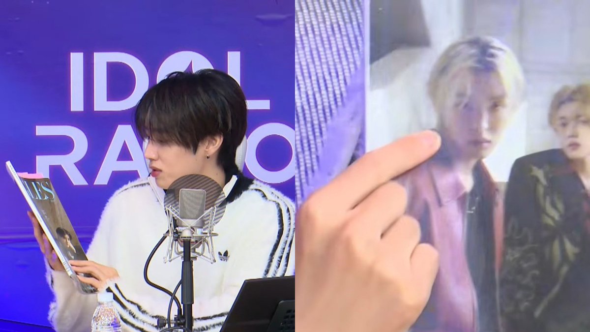 -star Sunwoo The Boyz nunjuk Jihoon Treasure di cover single magazine terus bilang ini ekspresi wajah Jihoon kalo lagi ngambek ke sunwoo 😂🤏🏻