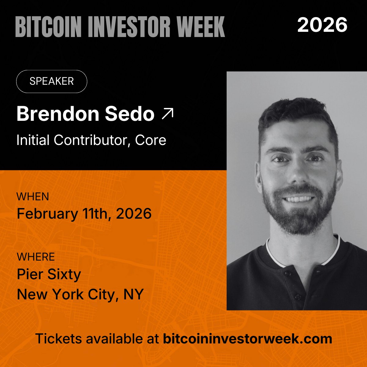 Coredao_Org's tweet photo. If you're at Bitcoin Investor Week NYC, make sure to catch Core Initial Contributor @BrendonSedo speaking today! https://t.co/PAaM6ffqLB