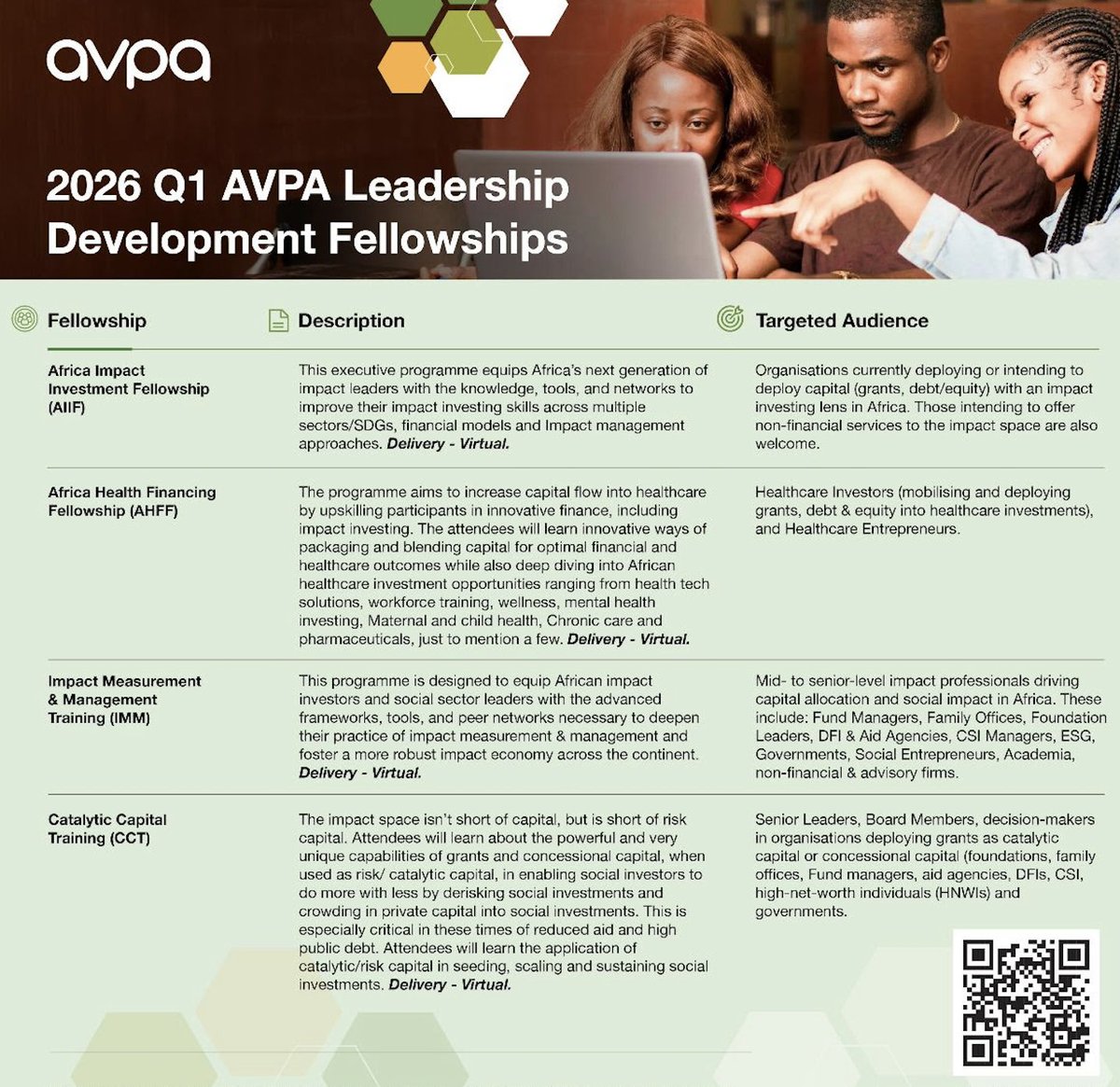 The 2026 Africa Impact Investing Fellowship by <a href="/_avpa_/">African Venture Philanthropy Alliance</a> is now open for pre-registration. The programme supports mid- to senior-level professionals working at the intersection of capital and impact across Africa. Apply here:
docs.google.com/forms/d/e/1FAI… 
#LiftUpPhilanthropy