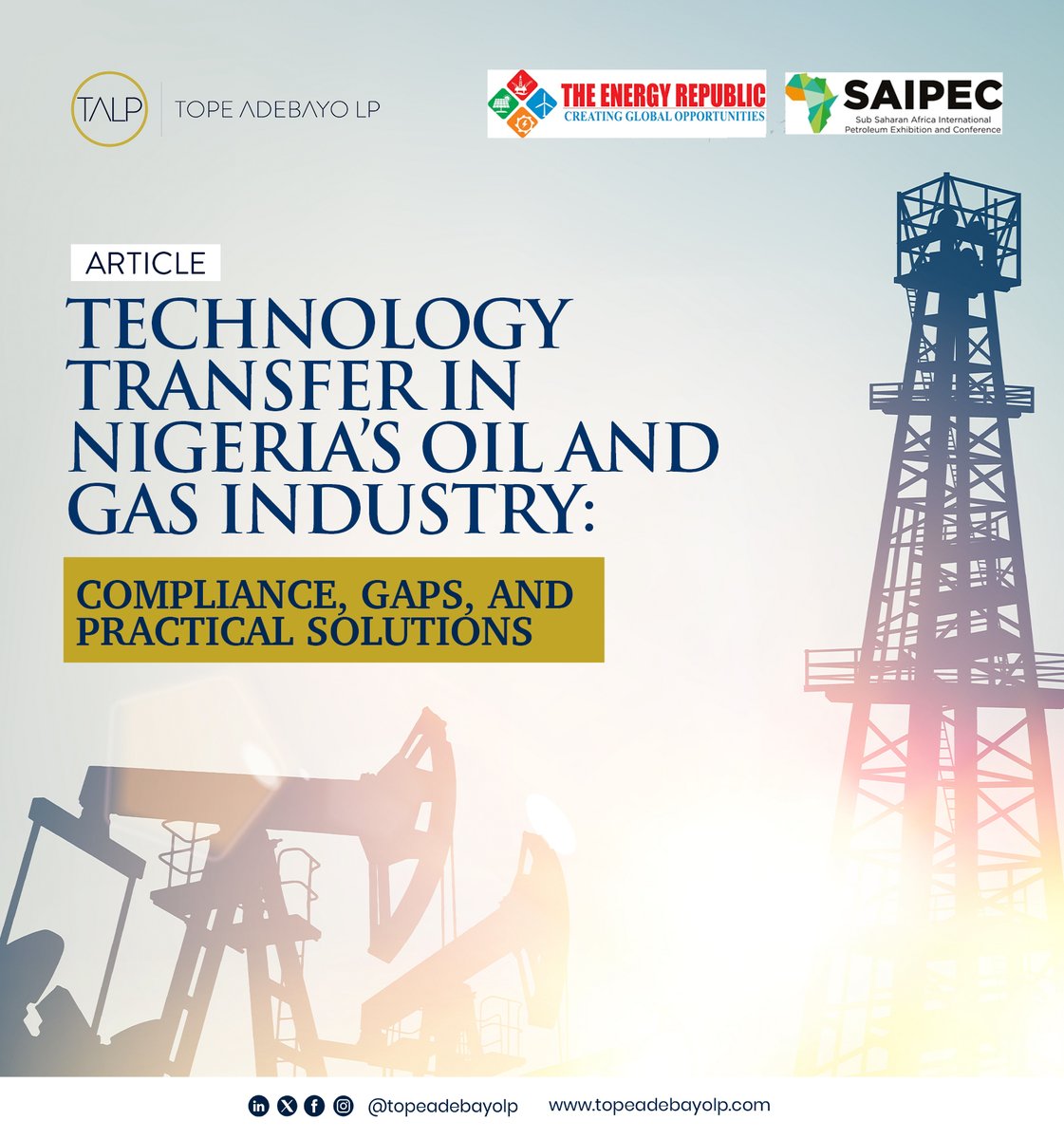 TopeAdebayo_LP's tweet photo. Our article has been featured in the January edition of the #SAIPEC Newsletter published by The Energy Republic (pp. 18–20).
Access the article here: https://t.co/wbcDhtmxAz
#SAIPEC2026 #PETAN #TheEnergyRepublic #TALP #ENRTALP #TechnologyTransfer #OilAndGas #NigeriaPetroleum https://t.co/ZgPnGbsTHi