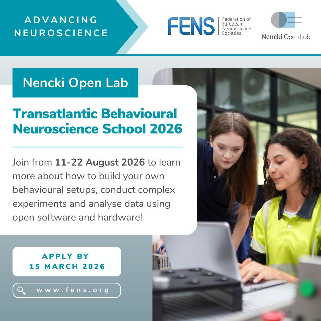 FENSorg's tweet photo. 🌟 Applications are open for the 'Transatlantic Behavioural #Neuroscience School 2026' organised by @nencki! 

📍 Mikołajki, Poland
🗓️ 11–22 August 2026

Good news: #FENS #TravelGrants and fee waivers are available! 💶
👉 Apply by 15 March 2026: https://t.co/pvuVccBecC https://t.co/YUcUGEQxsV