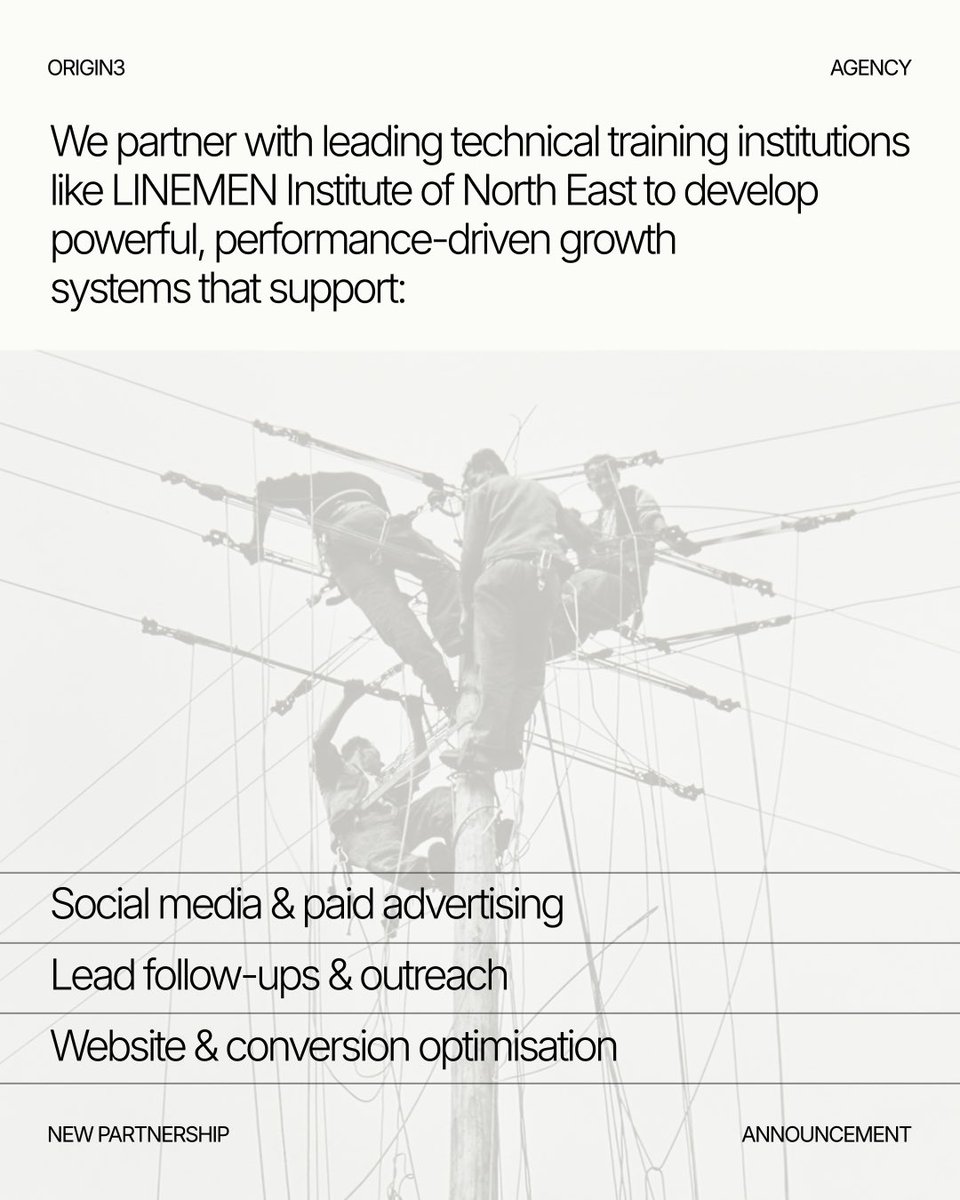 origin3agency's tweet photo. Behind every strong institution is infrastructure most people never see.

For LINEMEN Institute of the North East, our focus is alignment; connecting marketing, admissions, and digital touchpoints into one integrated system that supports real growth.🖤 

#digitalmarketing https://t.co/wrjP0EGJrW