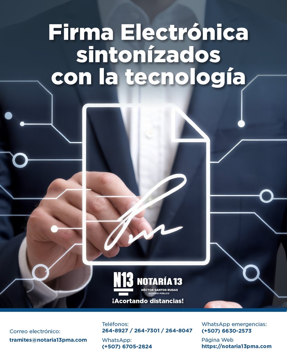 En Notaría 13 realizamos el cierre de tus escrituras públicas con firma electrónica debidamente registrada en el Registro Público de Panamá, así como también el trámite de inscripción mediante sistema de telemática, garantizando rapidez y validez de tus trámites; evita las largas