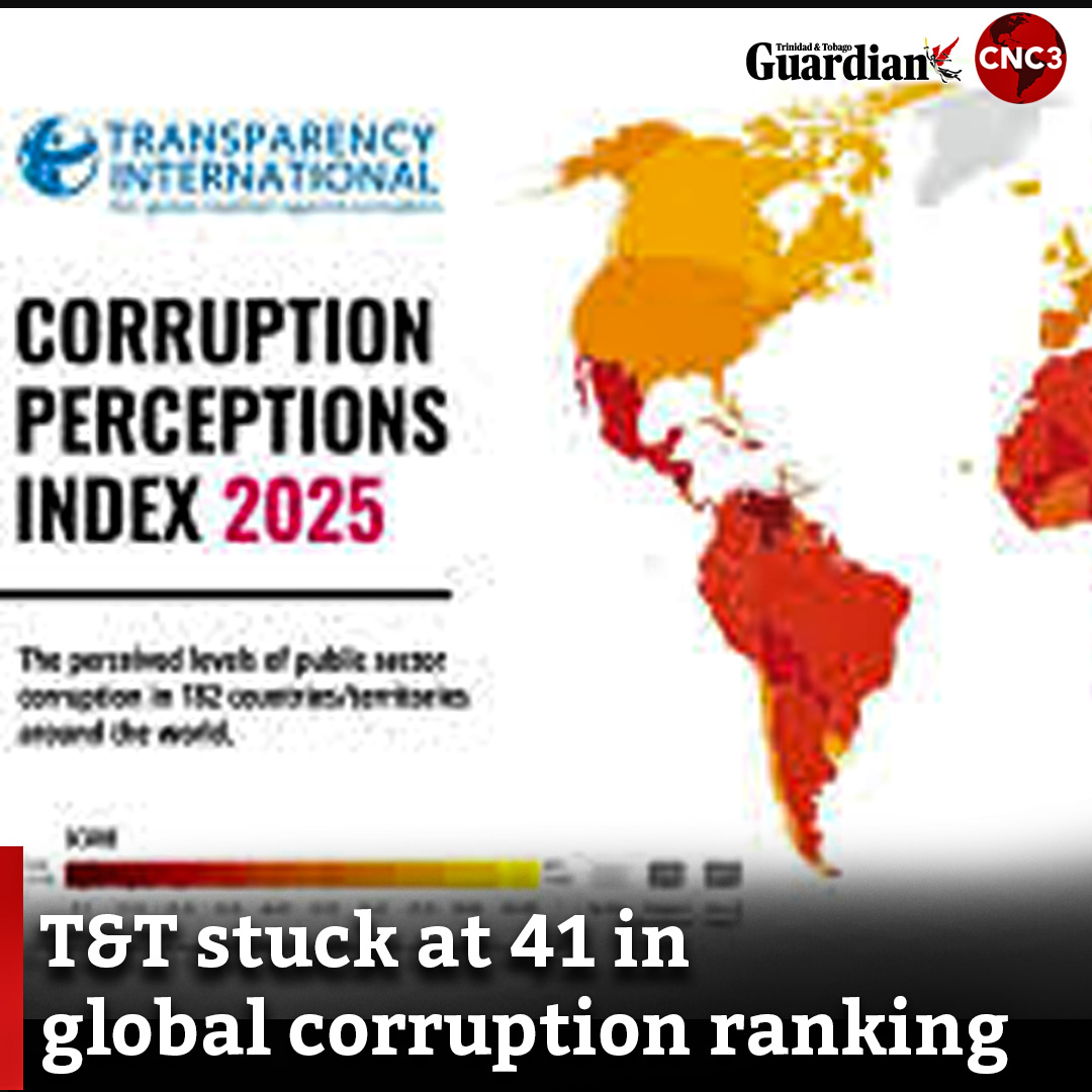 Trinidad and Tobago (T&amp;T) scored 41 out of 100 in the 2025 Corruption Perceptions Index (CPI), ranking 81st out of 182 countries.
The country’s score has remained stagnant at 41 or 42 over the past five years.

For more…
guardian.co.tt/news/tt-stuck-…
