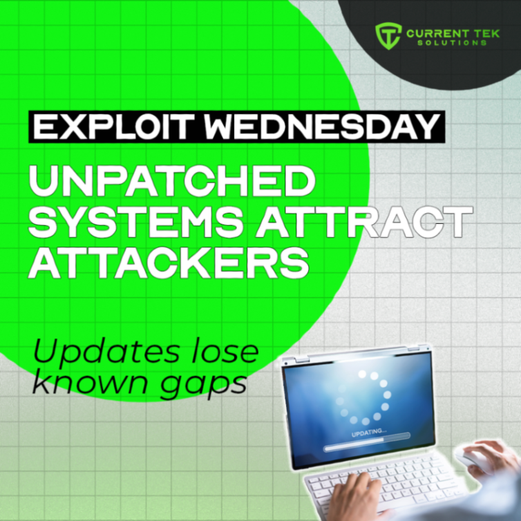 currentTEK's tweet photo. Unpatched systems increase impersonation risk. Attackers exploit known vulnerabilities to access accounts and move laterally. Timely updates close security gaps and reduce exposure to these attacks. #CyberAwareness #SystemUpdates #ImpersonationAttacks #CurrentTEKSolutions https://t.co/OaJenethTe