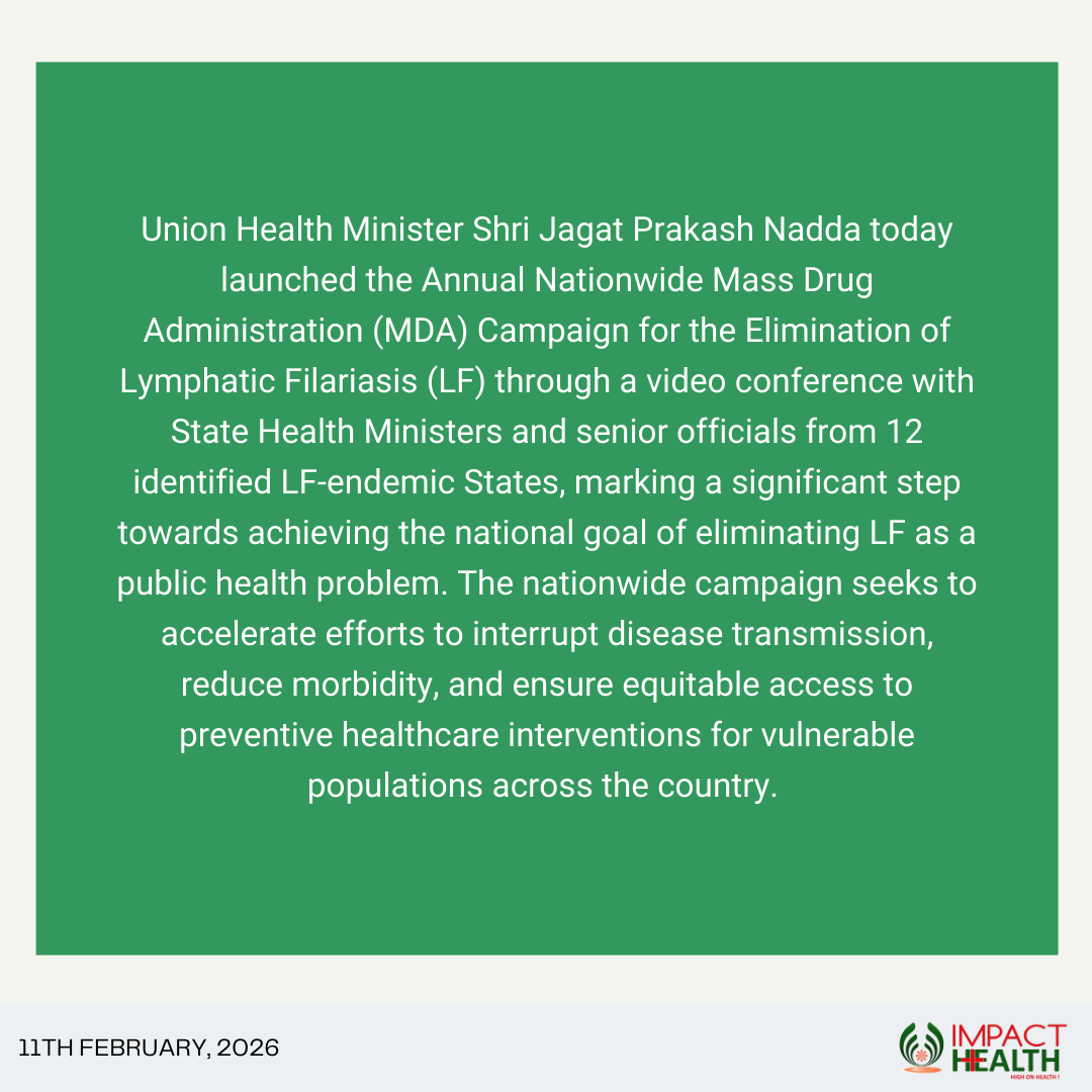 ImpactHealth20's tweet photo. Union Health Minister Shri J.P. Nadda Launches Annual Nationwide Mass Drug Administration Campaign for Lymphatic Filariasis Elimination across 12 Endemic States
.
.
.
.
.
#newspaper #newsflash #newsupdate #impacthealth https://t.co/PBoFUUPfkH