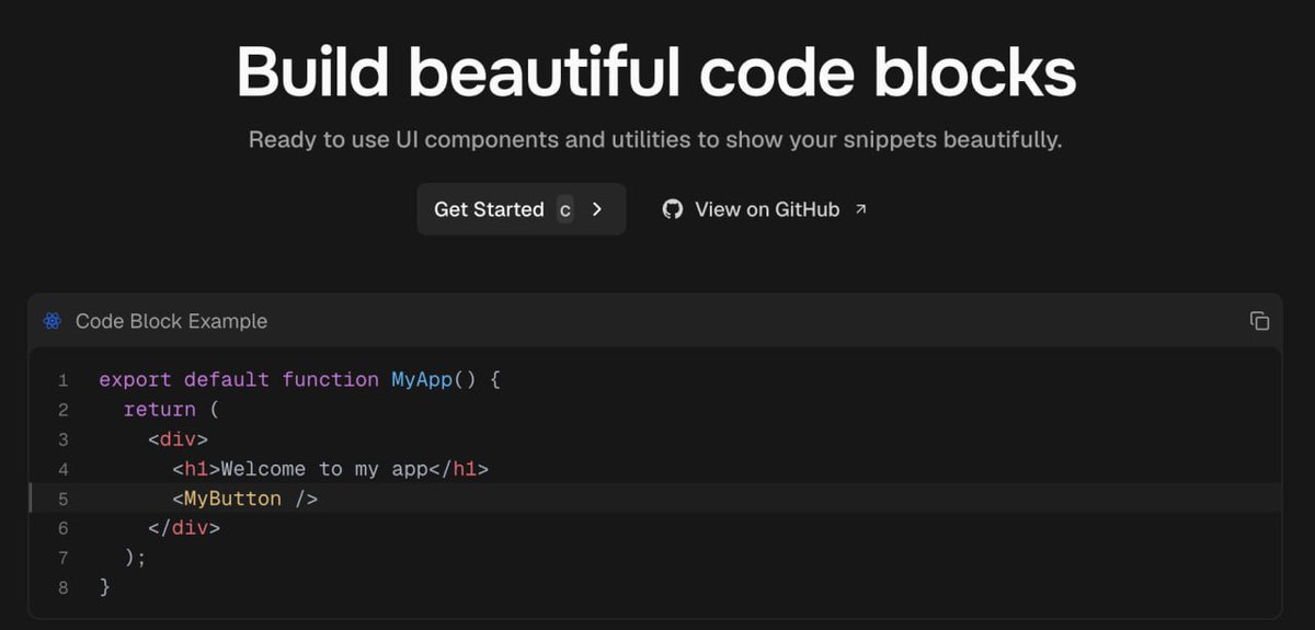 onix_react's tweet photo. Code Blocks – UI Components for Clean Code 📦

A complete set of UI components &amp; utilities for displaying code beautifully:

✓ Ready-to-use components and utilities
✓ Syntax Highlighter
✓ Extend code blocks with extra contents
✓ shadcn/ui compatible
#code #wevdev https://t.co/bip72WJDBr