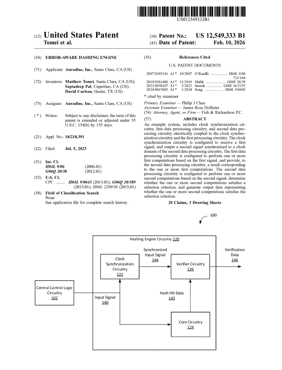 CK_Cryptoklepto's tweet photo. Auradine was awarded USA Patents for "ERROR-AWARE HASHING ENGINE" and "DIGITAL CIRCUIT BOARD MAP FOR MONITORING INTEGRATED CIRCUIT CHIPS"

MARA has a large investment stake in Auradine and $MARA CEO Fred Thiel along with $INTC CEO Lip-Bu Tan are on the Auradine Board of Directors https://t.co/7jLzuWDVdY