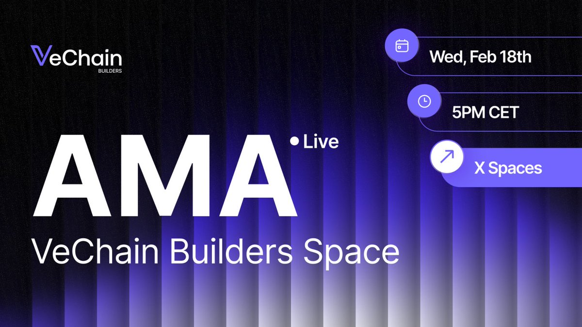 🎙️VeFam, join us next week, Feb 18th, for our monthly VeChain Builders Space!

Join us as we connect with builders actively shipping on VeChain.

More details coming soon.
Stay tuned!