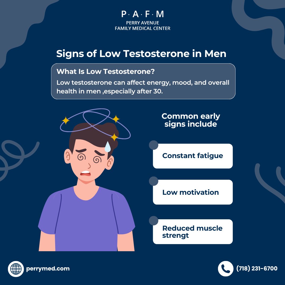 PerryMed18's tweet image. Constant fatigue, low motivation, or weak muscles may be early signs of low testosterone after 30. 

Hormonal imbalance can also cause mood changes, belly fat, and poor focus. Test your levels today: perrymed.com

#MensHealth #LowTestosterone  #MensWellness #PerryMed