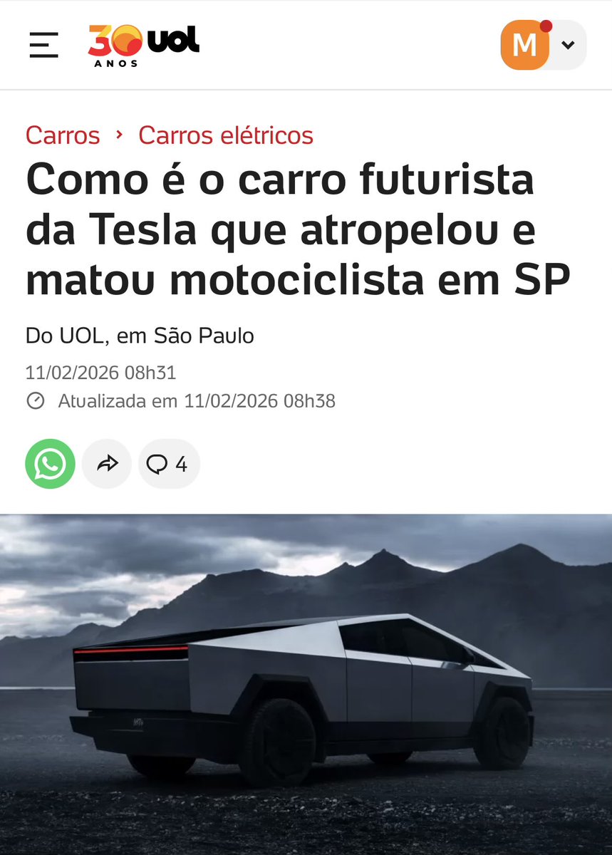mvicca's tweet image. Nossa imprensa é podre, o Brasil odeia gente bem sucedida. Essa manchete é nojenta. A verdade é que o rapaz com o Tesla estava certo, no farol verde, em baixa velocidade, bafômetro negativo e parou pra prestar socorro ao motociclista q cruzou no vermelho e bateu no carro dele