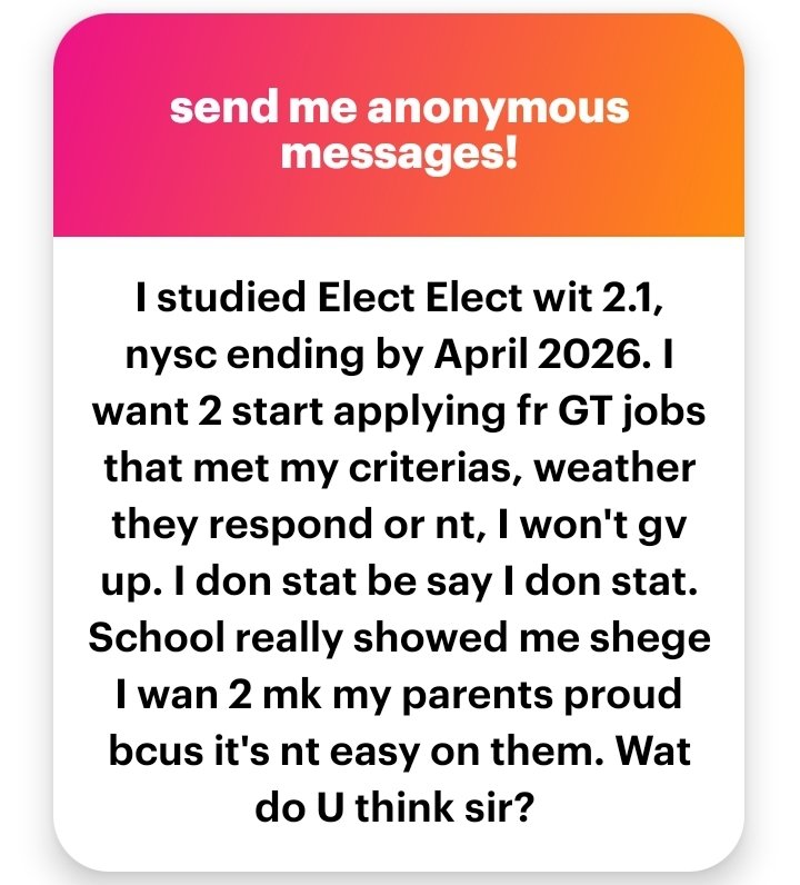 tohire_ng's tweet photo. We suggest that you complete your NYSC before you launch out because most, if not all GTs required you to complete your NYSC. 

If there are others that don't require it, you may start applying. 

We're proud of you! https://t.co/zot7F3Mzuo