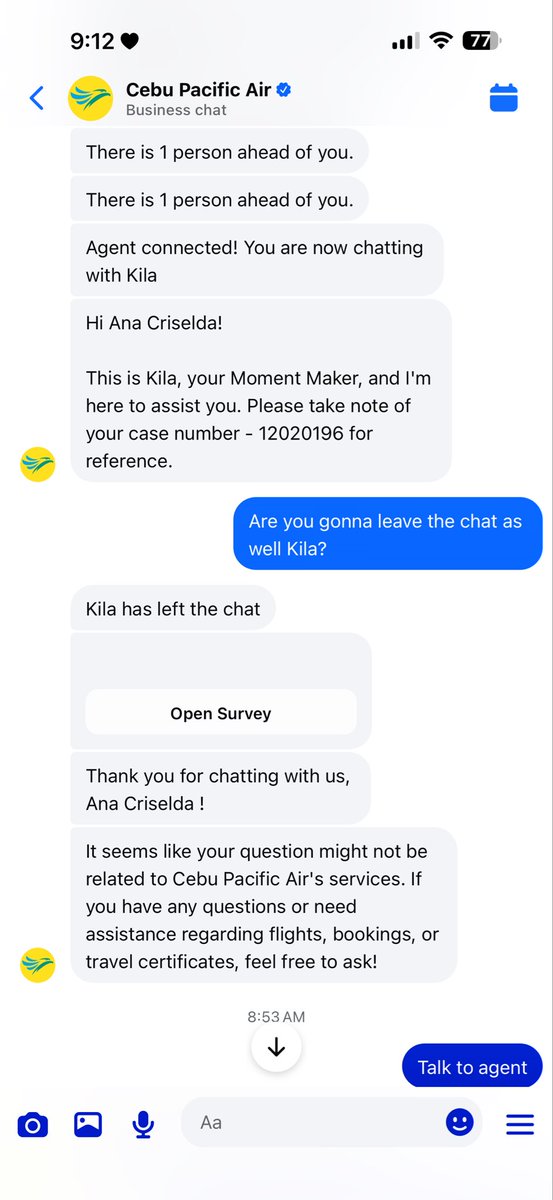 AnaBanannnaaa's tweet photo. @CebuPacificAir Puro left the chat kayo di pa man din ako nagsstart https://t.co/8DXeFvxIyj