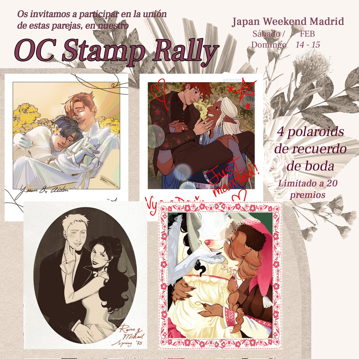 🌸💕OC Stamp Rally💕🌸
Reúne los sellos de los artistas participantes y consigue el premio especial!
Disponible únicamente en la Japan Weekend de Madrid los días 14 y 15 de febrero! Limitado a 20 premios 
#JwArte #JapanWeekend