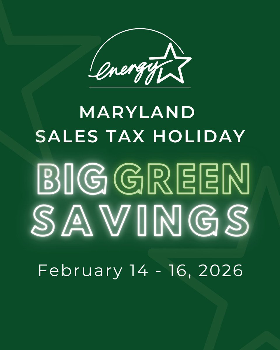AppliancesABW's tweet photo. Power up the savings all weekend long! 🔋From February 14 through 16, 2026, Marylanders can shop select Energy Star washers, dryers, and refrigerators, TAX-FREE! Visit your local ABW showroom or shop online 24/7. https://t.co/HC62jQFroK 🌟#ShopMD https://t.co/jxr5dgjLHl