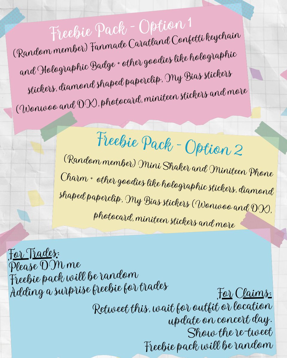 ☆•~ Freebies / Fansupport for Seventeen [New_] in Singapore ~•☆

✨️ Pls read all details 
❌️ Reselling
🩵 DM for trades 
🩷 Likes &amp; Reposts are appreciated 

#SEVENTEEN_NEW_IN_SINGAPORE
#SEVENTEEN_NEW_SINGAPORE 
#SVT_SG
#SVTinSG 
#SEVENTEEEN  #SEVENTEEN_NEW_IN_SG