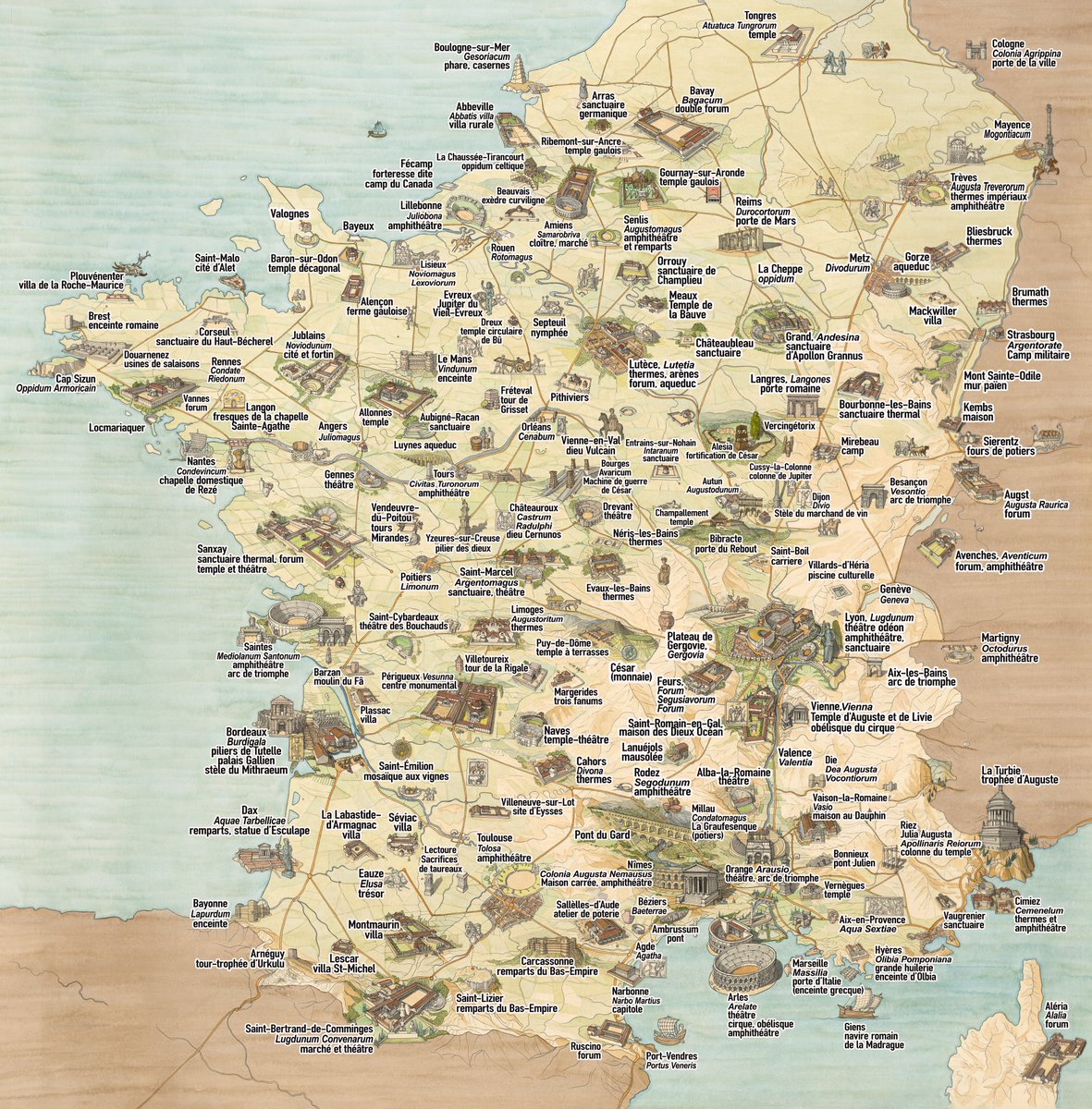 Suite et fin de la communication sur la carte de la Gaule romaine avec cette nouvelle version aux 156 légendes revues et corrigées.

Rappelons que cette carte (au format A3) est jointe à l'affiche en grand format de Jean-Claude Golvin disponible ici 🔗 jeanclaudegolvin.com/produit/carte-…