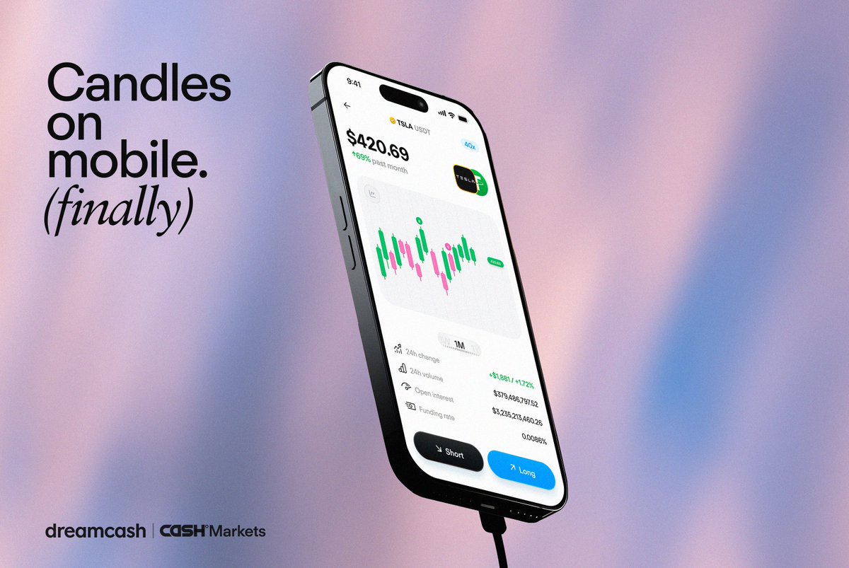Dreamcash's tweet photo. You can stop DMing us now. Candlestick charts are now rolling out on mobile. Built from scratch so starting lean. Toggle between candles and lines, improvements to charting will be intentional and ongoing.

Dreamcash. https://t.co/hCRHZEivSW