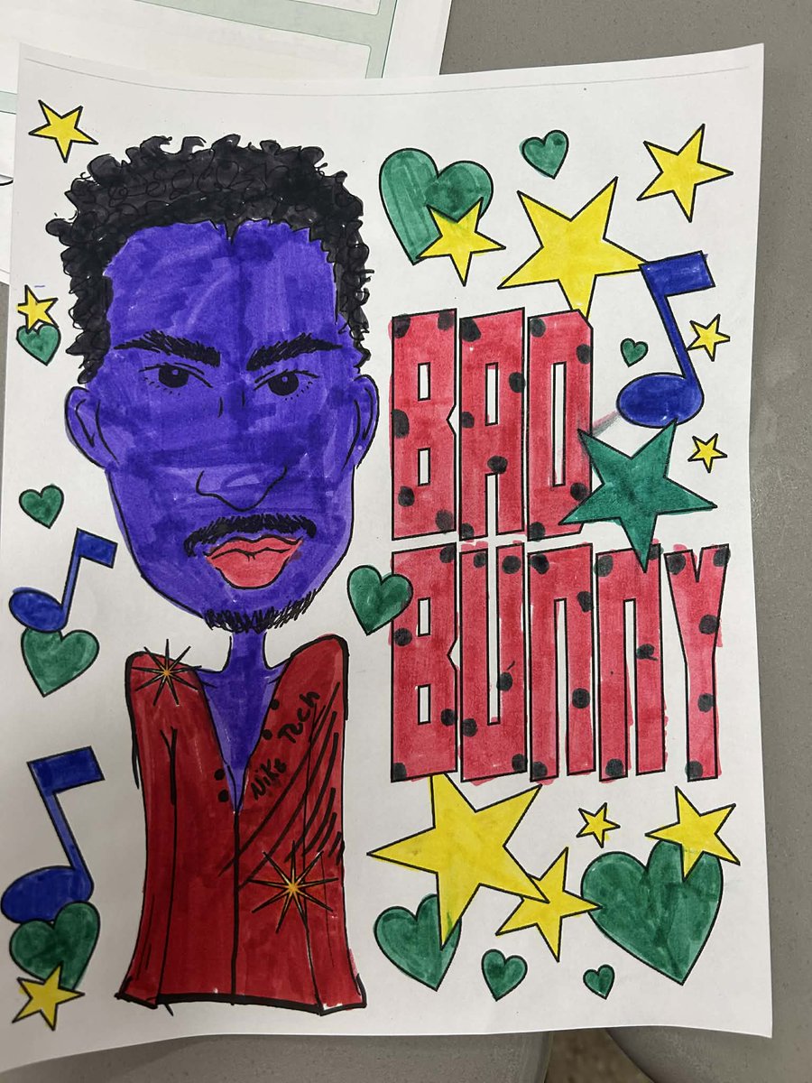 _scottclarke's tweet image. My #badbunny coloring page made it to some 4th grade and pre-k students in the Bronx NY and I was sent these AMAZING colorings! I love them all, BRAVO to these young BAD BUNNY artists!...here are a few...
 #inspiring #youngartists #scottclarke #coloringpages #gratitude