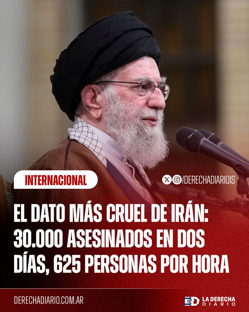 🚨🇮🇷 | EL DATO MÁS CRUEL DE IRÁN: Se calcula un total de 30.000 asesinados en dos días, 625 personas por hora.

La represión brutal del régimen iraní contra las protestas masivas dejó al menos 30.000 muertos durante tan solo el 8 y 9 de enero.

Se agotaron las bolsas para
