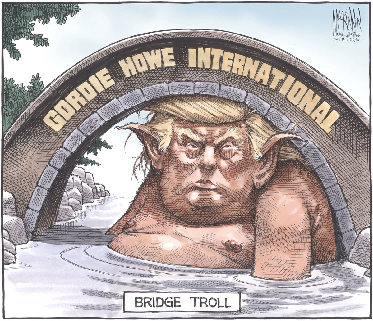 <a href="/CH_Cartoon/">Bruce MacKinnon</a> with a whole new twist on #ElbowsUp.

#GordieHowe #BridgeTroll #WindsorBridge #Detroit #POTUS