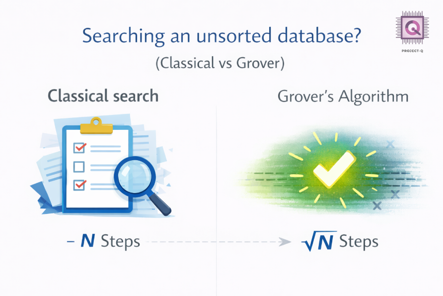 project_q_2024's tweet photo. Day 1 of Quantum Algorithm, Simply

Grover's Algorithm shows how quantum search is different.
Instead of checking N items one by one, it finds the answer in about √N steps.

Not magic. Just smarter probability.

#QuantumComputing #GroversAlgorithm #Day1  #LearningInPublic https://t.co/nv4fFi6v6Y