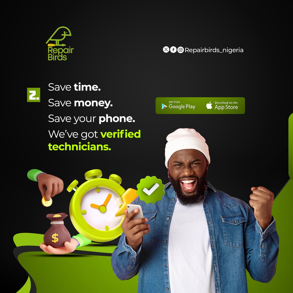 FixtopsNG's tweet photo. Why waste time guessing when experts are one call away?
We help you:

✅ Save time
✅ Save money
✅ Save your phone

With verified technicians and professional diagnosis, your device is in safe hands from start to finish. 

#RepairBirds #CallUsFirst #VerifiedTechnicians https://t.co/RCZ7EWRu3s