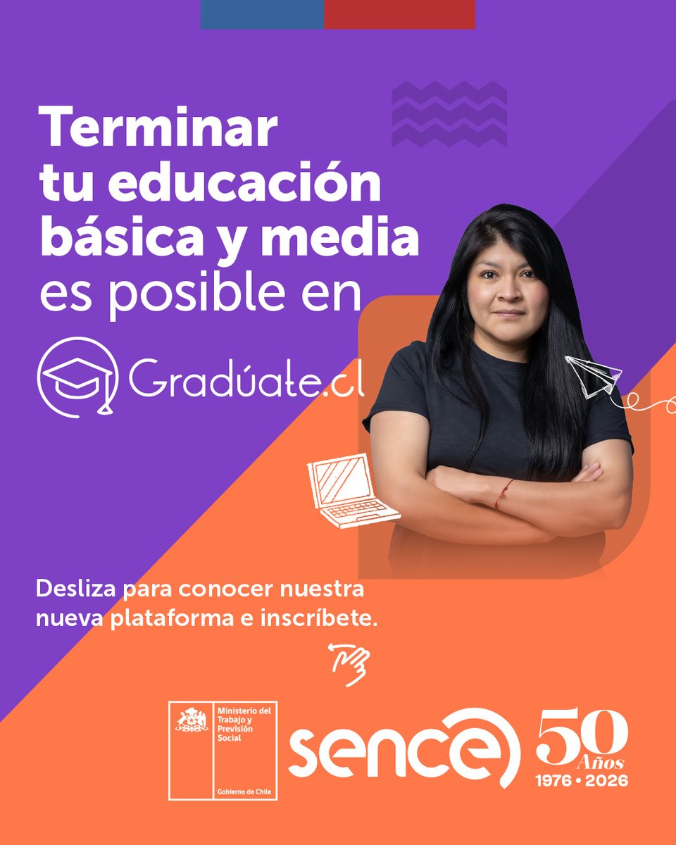 SENCECoquimbo's tweet image. 📢 ¿No terminaste tu enseñanza básica o media?  ✅Con la plataforma #Gradúate de #SENCE puedes prepararte gratis y a tu ritmo tus exámenes libres💻 📚
👉🏽Ahora también con contenidos de 1° a 8° básico Inscríbete en 🔗sence.cl