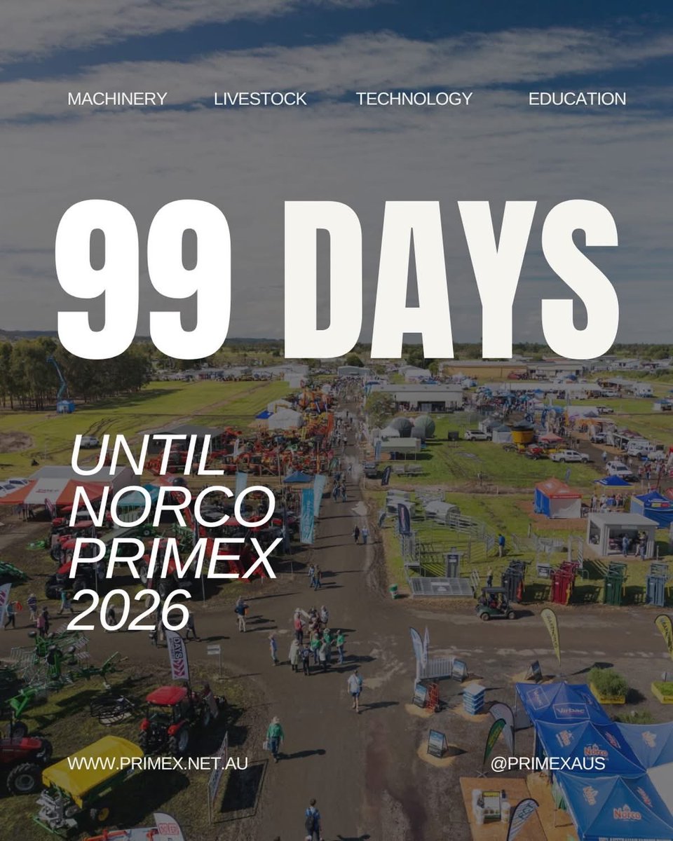 primexaus's tweet image. The countdown is on for Norco Primex 2026! 

Our new home at Lismore Showgrounds is 70% booked and we are more excited than ever to see what this year will bring! 

#primexaus #primex2026 #fielddays #lismore #norcoprimex26