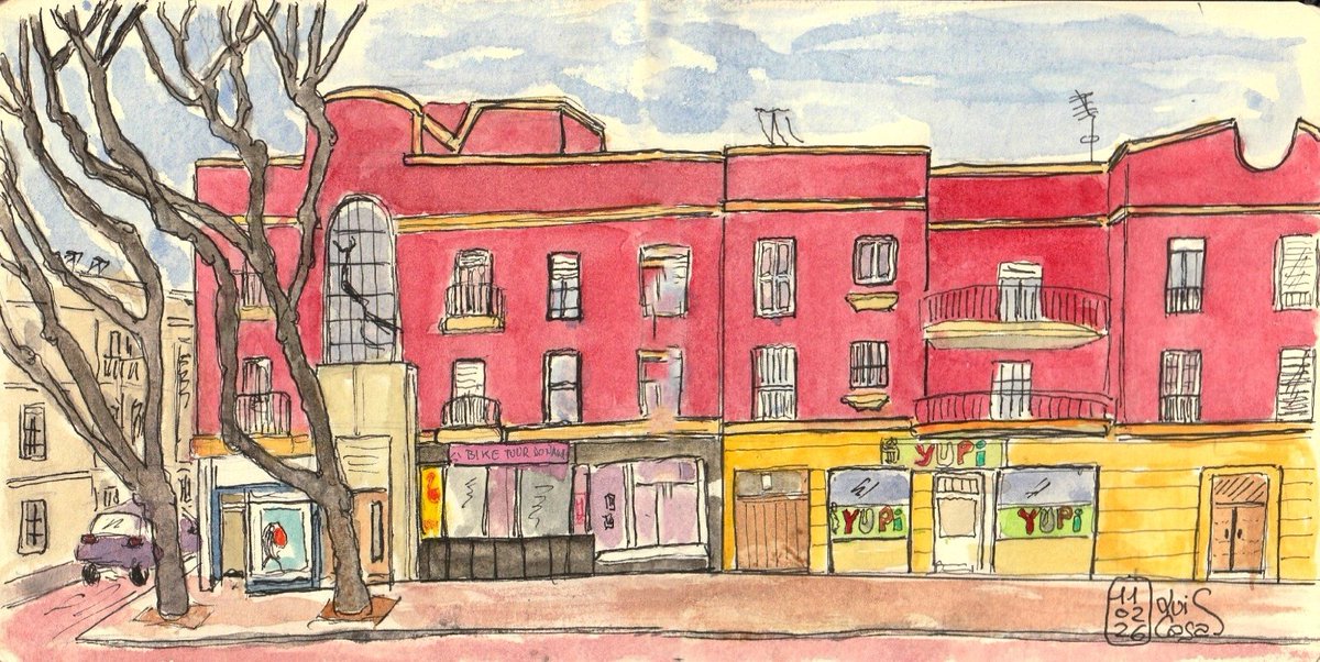 Un banco en la Avenida 5º Centenario de #Sanlúcar, mi cuaderno, dibujo en directo y este es el resultado.