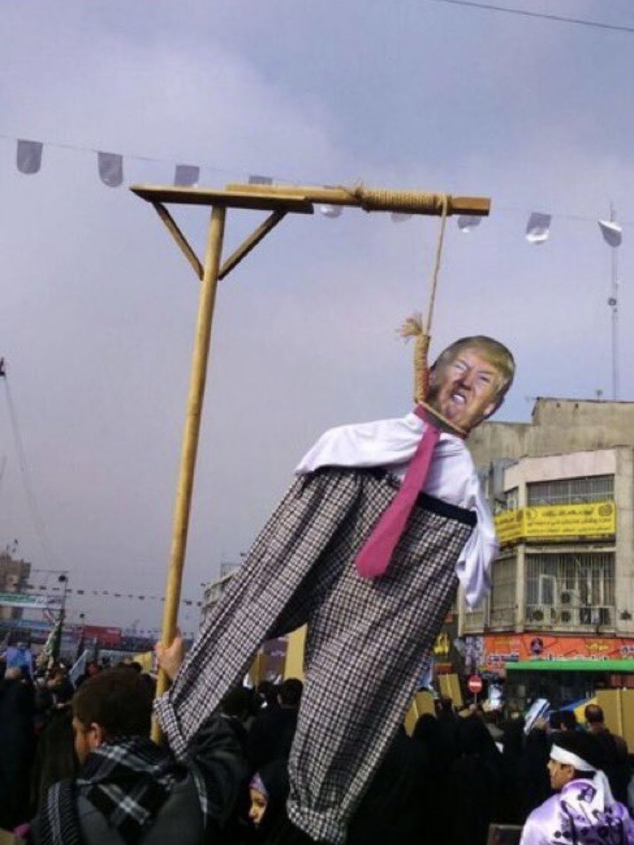 Hemadnazari's tweet photo. At their rallies, they hang Trump’s figure and symbolically celebrate his death.

This is the reality of the Islamic regime, glorifying violence, teaching children hatred, and turning politics into threats.

And the world still calls this a partner for negotiation?
@POTUS @CENTCOMFarsi 
#IranMassacre
