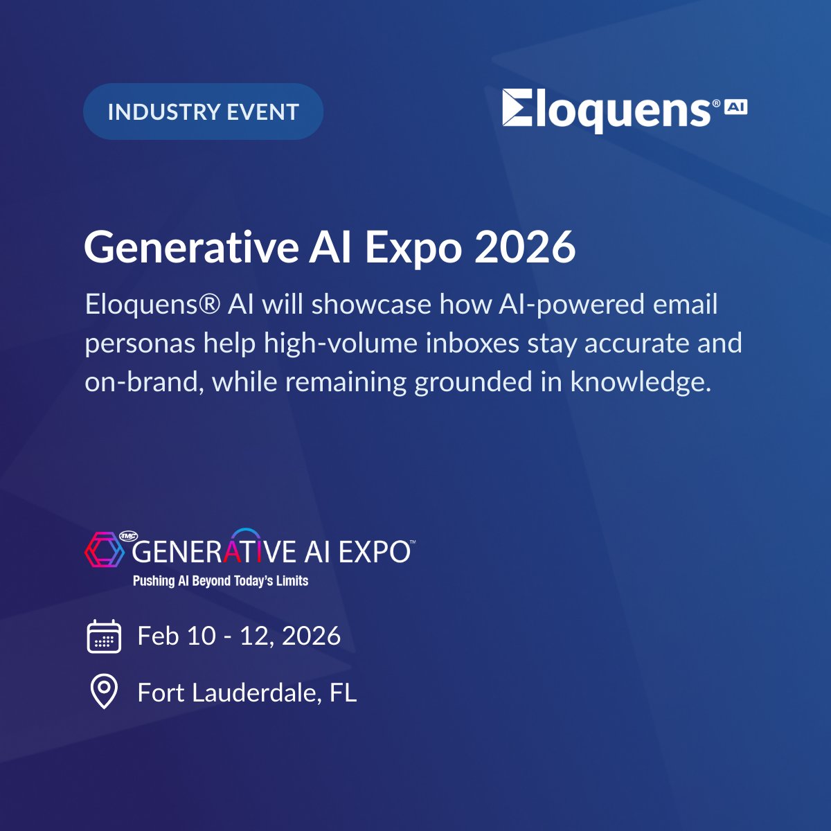 Email volume does not just slow teams down. It makes answers inconsistent. That’s an operational problem.

At <a href="/GenAIExpo/">Generative AI Expo</a>, we’re demoing <a href="/EloquensAI/">EloquensAI</a>: email personas for shared inboxes. Replies in ~5 min, runs 24/7 across 160 languages, with human-in-the-loop if judgment is needed.