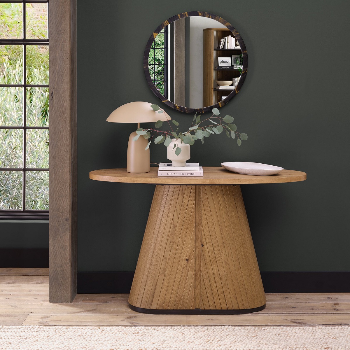 OakFurnitureCo's tweet image. Introducing the Vega Rustic Oak &amp;amp; Peppercorn Oval #ConsoleTable, a stunning blend of precision craftsmanship and contemporary design. With its beautifully curved sides and striking tapered pedestal base featuring subtle v-groove detailing, this piece is made to stand out.