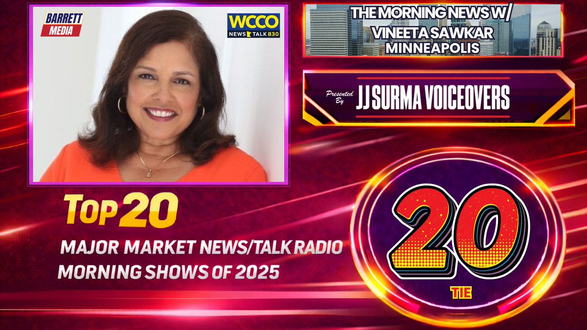 Barrett_Media's tweet photo. Barrett Media's Top 20 of 2025 News/Talk Radio Morning Shows in Major Markets presented by @JJSurmaVoice featured @cmack215 @ianthebush, Ernie Brown, @haljaytweets &amp; @CarlaWbap and  @vsawkar &amp; @JrzyJoePiscopo in slots #18-#20. Full results below.

https://t.co/dwCueKJ31J https://t.co/JKSkc6jG8M