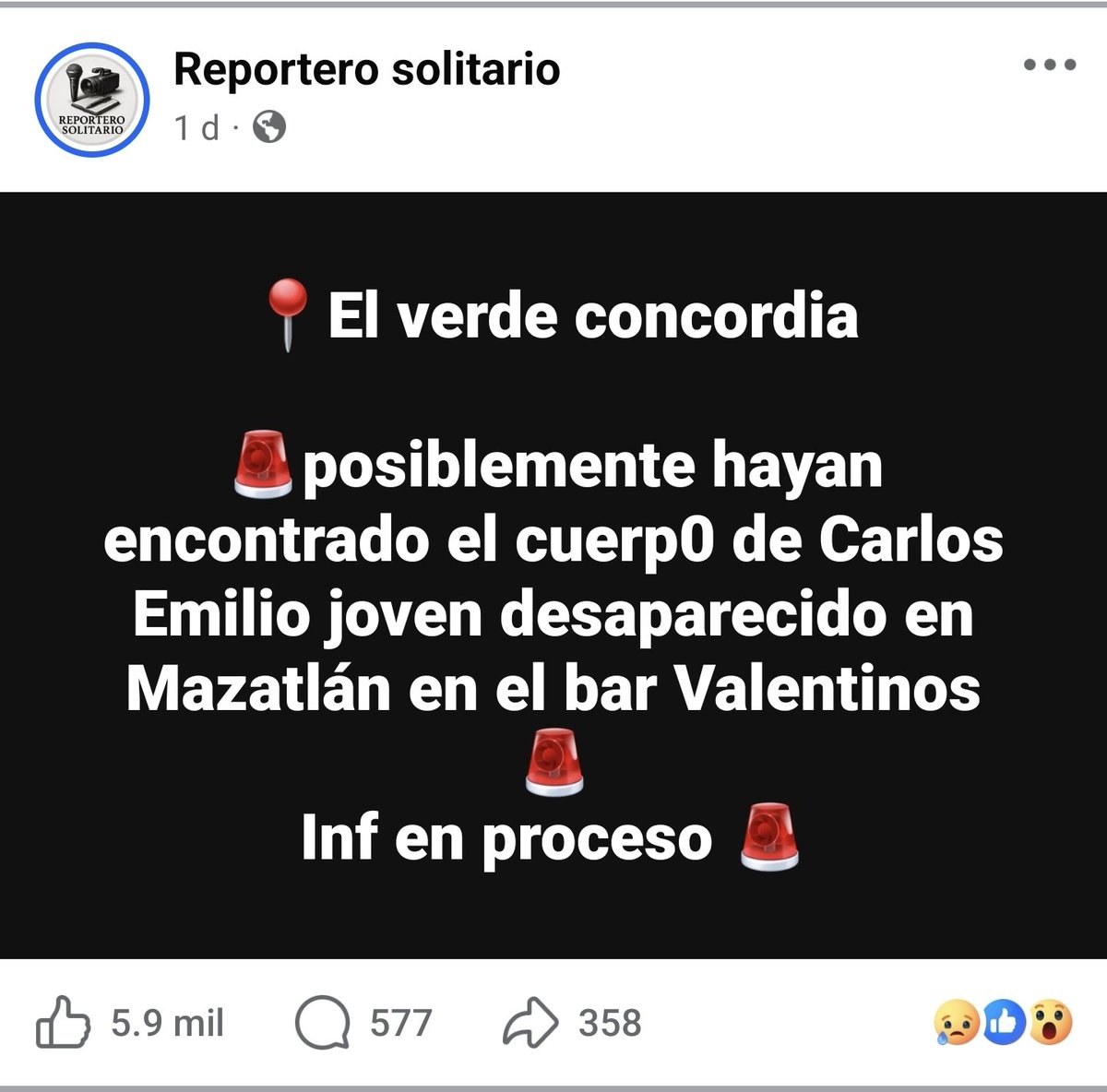 ➡️ | Juez afirma que las madres de desaparecidos no sufren tormento

Una publicación viral decía que el cuerpo de Carlos Emilio, joven desaparecido en un bar que es propiedad de quien era secretario de Economía y Turismo en Mazatlán, habría sido hallado en una de las narcofosas