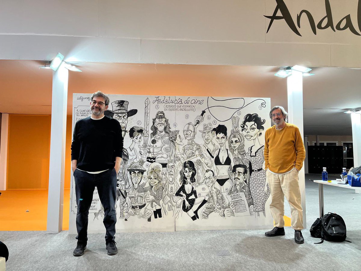 Mural que hicimos en Madrid sobre películas guiris rodadas en Andalucía.
Lápiz, tinta, tempera y cera (3x2 metros)
Si quieres uno en una pared de tu casa nos pegas un toque