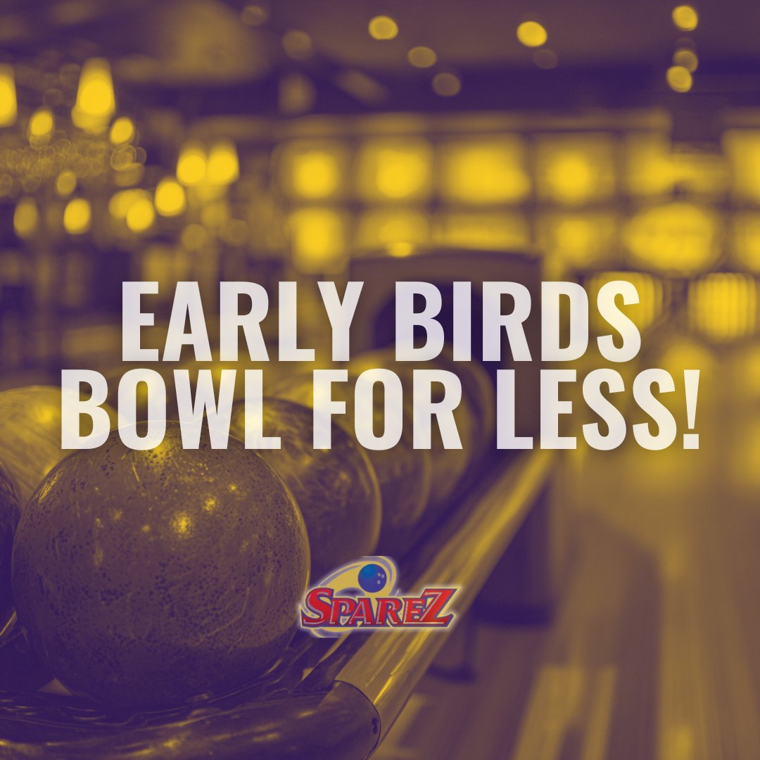 SpareZBowling's tweet photo. ⏰ Early birds score BIG on Sundays! Bowl early, save big. Sunday mornings from 9–11 AM, enjoy Early Bird Bowling for just $2.50 per game at SpareZ. Fewer crowds, more fun! #WeekendPlans https://t.co/hJAj14Xdk4