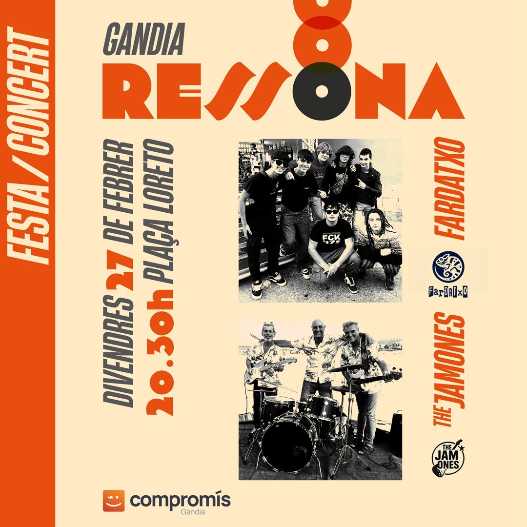 CompromisGandia's tweet photo. 👨‍🎤👩‍🎤 GANDIA RESSONA

📅 27 de febrer · 20.30 h

📍 Plaça Loreto #Gandia

👉 Amb Fardatxo i The Jamones 🎸

🫂 Una nit per gaudir, retrobar-nos i fer ciutat. Talent local, espai obert i bon ambient.

T’hi esperem! 😍

👇enllaç a la info
https://t.co/C9xoqbzbIP https://t.co/WxXmdDw0UG