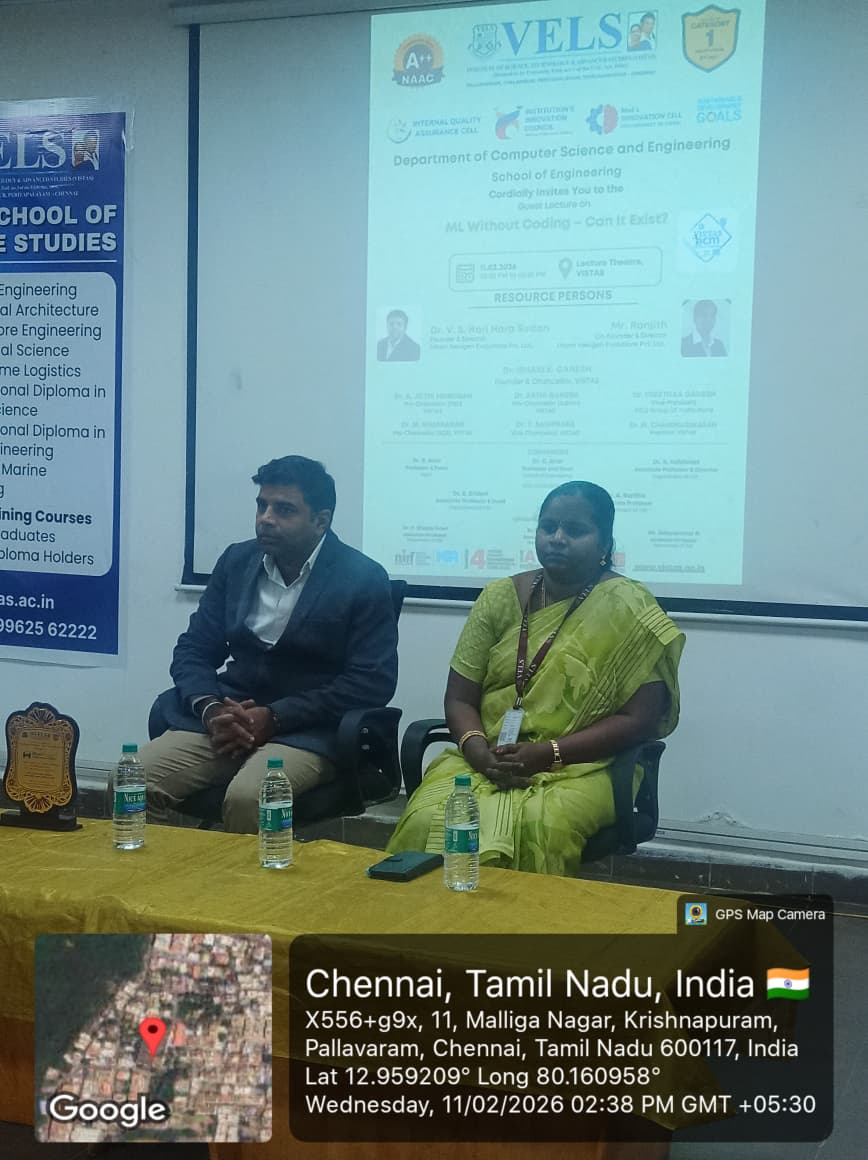 HitamNewgen's tweet photo. At VISTAS Dept. of Computer Science, Dr. V. S. Hari Hara Sudan, Ph.D., shared valuable insights on Freelancing Opportunities for Students.
Our Lead Trainer Ms. Gopika -Hitam Newgen presented ML Without Code – Does It Exist? great student response! Proud to support future careers. https://t.co/bfqoirPOxe