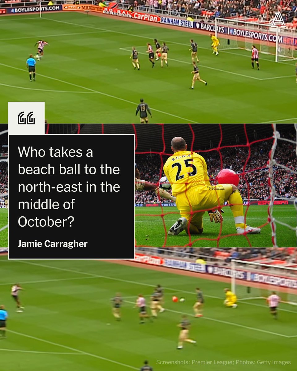 “It’s mad when you actually think about it,” Jamie Carragher said.

“I never lost a game of football in stranger circumstances. I mean, what the hell was it even doing there? Who takes a beach ball to the north-east in the middle of October?”

Tonight, Liverpool visit Sunderland