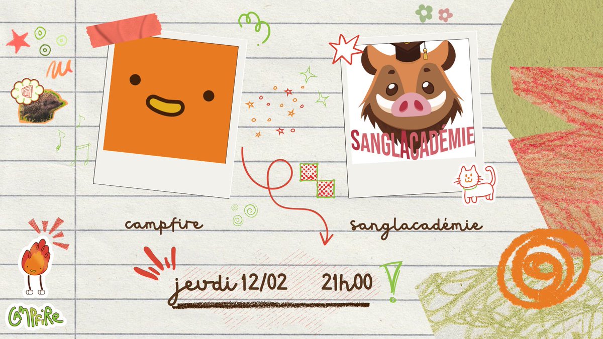 campfireow's tweet photo. CAMPFIRE🏕️ VS SANGLACADEMIE 🐗

CE SOIR (12/02) - 21H00

Dernier match de poule A pour nous, on affronte enfin les sangliers de @sanglacademie !
En espérant qu'ils ne se crament pas trop les poils en se frottant à nous 🔥

En direct sur les chaines Twitch de Kayberh et Ten__ow 🎥 https://t.co/YvEZVHOZan