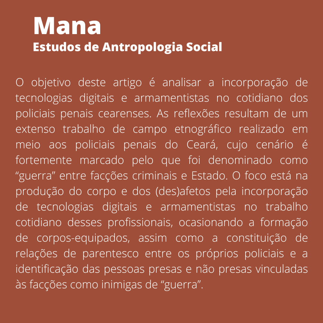 mana_revista's tweet photo. Nesta quarta-feira, recomendamos o artigo "Tecnologias e Guerra: A produção do corpo e de (des) afetos no trabalho prisional", escrito por Francisco Elionardo de Melo Nascimento.

Leia em: https://t.co/3JTx0OjpYj

Acesse nosso site: https://t.co/KmizvjFbMV https://t.co/11oP96Tkgl