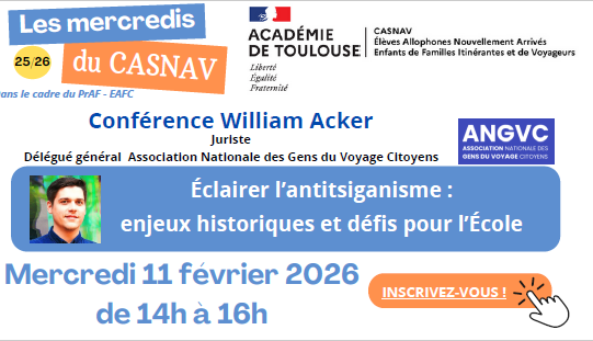 casnav_toulouse's tweet photo. 👍Près d'une centaine de connectés à la conférence en ligne de William Acker : 
⏩Éclairer l’antitsiganisme : enjeux historiques et défis pour l’École
dans le cadre des Mercredis du CASNAV de @actoulouse https://t.co/nNbORBMzEz