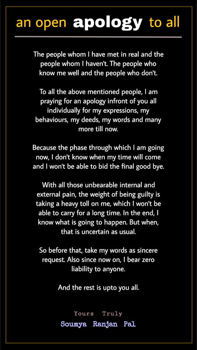 an  open  " apology "  to  all
.
.
.
Soumya   Ranjan   Pal    🧿