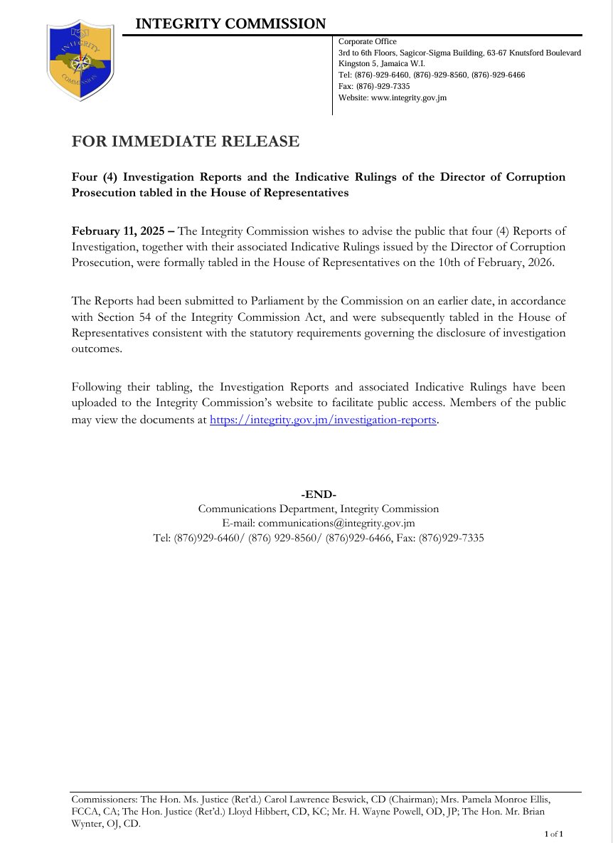 Integrity Commission of Jamaica tweet media