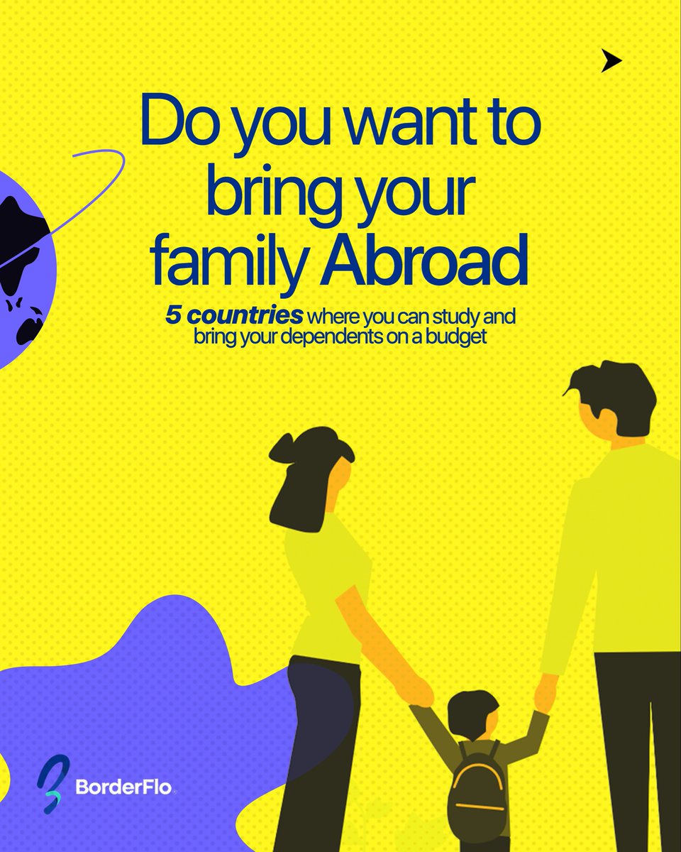 UseBorderFlo's tweet photo. Planning to study abroad but don’t want to leave your family behind?
Here are 5 affordable countries where you can bring your spouse and kids WITHOUT breaking the bank
#BorderFlo #affordableeducation #studyabroad #dependents #internationalstudents #japa https://t.co/qnFUULwA3B