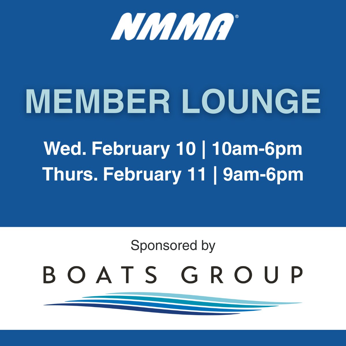 If you’re heading to the Discover Boating® Miami International Boat Show®, make time to stop by the NEW NMMA B2B Member Lounge, sponsored by Boats Group.

Located on the 4th floor of the Miami Beach Convention Center, just outside the Sunset Ballroom, the lounge offers NMMA