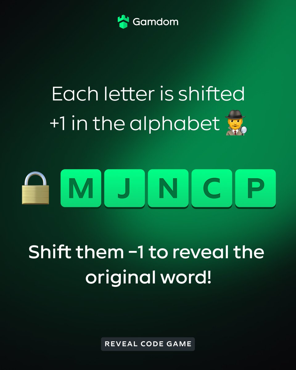 gamdom's tweet image. Can you decode this word?🤔

Drop your answer + @Gamdom userID

*KYC Lvl 2 verified Gamdom users only